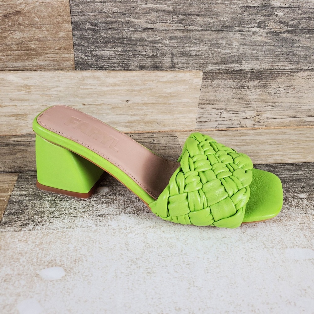 Faryl by Farylrobin Pippa Womens Sandal Sz 7.5 Neon Green Leather Block Heel